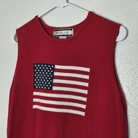 Vintage Knit Patriotic American Flag Sleeveless Top Women's Size Extra Large - Picture 2 of 9